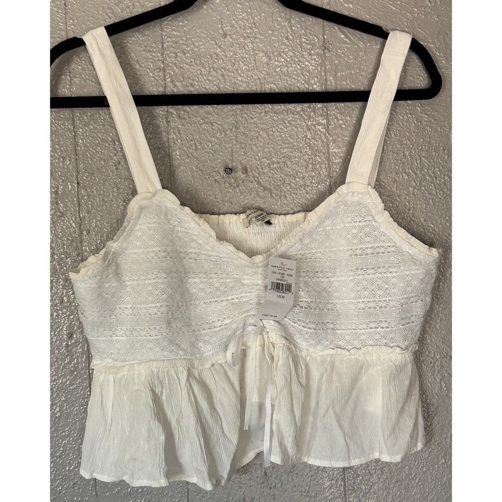 Women's White American Eagle Cropped Tank Top  NWT Size M Cottagecore Lace